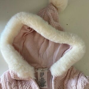 Max Studio - 6-9mo - Pink Knit Baby Footies with Pom Pom